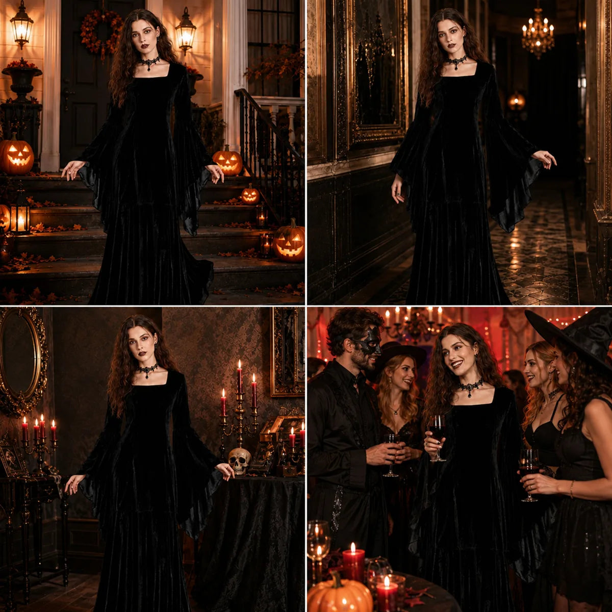 Black Gothic ghost bride dress for Halloween cosplay and parties
