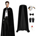 Black Hooded Cape & Cracked Mask Costume Set – 5 Pieces – default hero.
