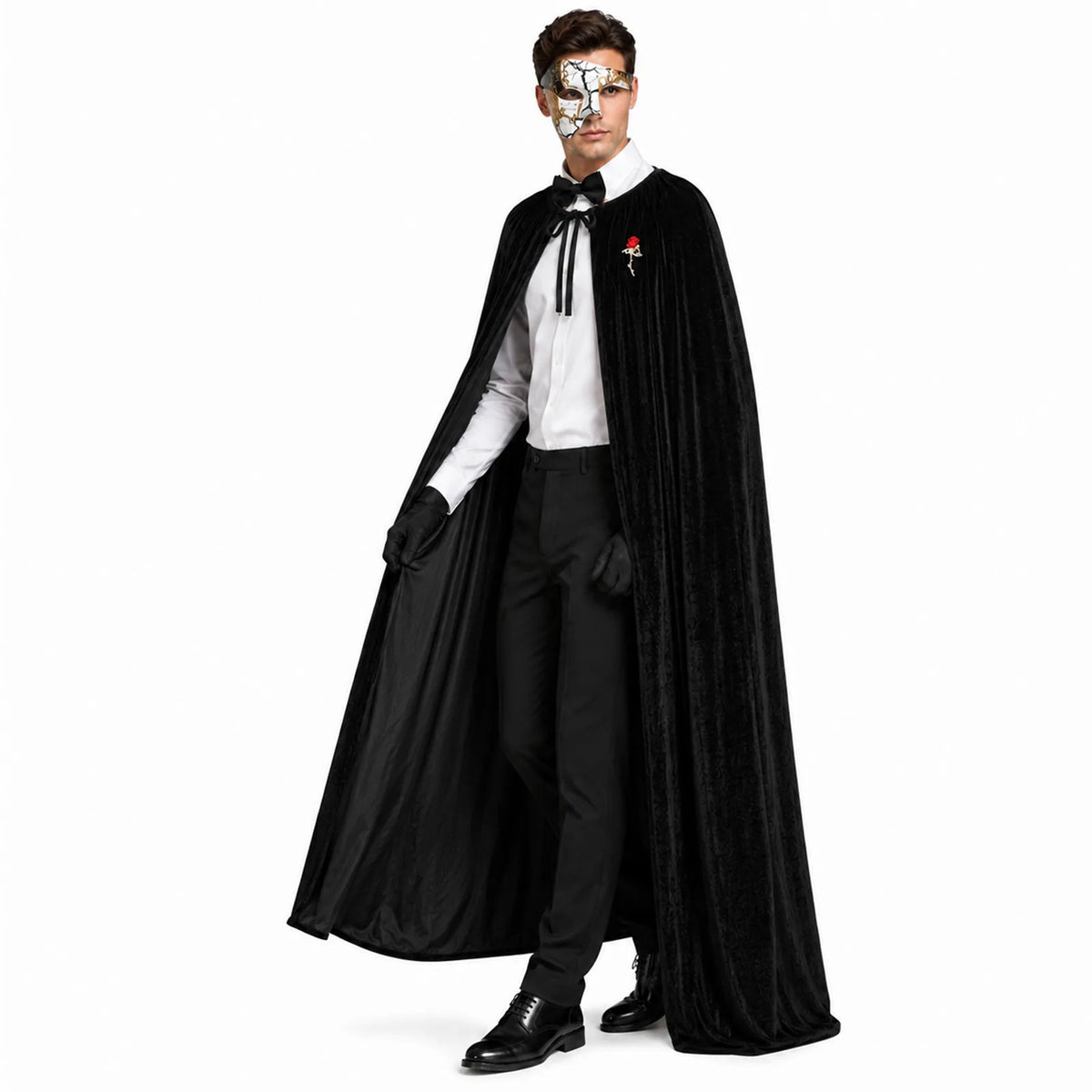 Black Hooded Cape & Cracked Mask Costume Set – 5 Pieces – default views.
