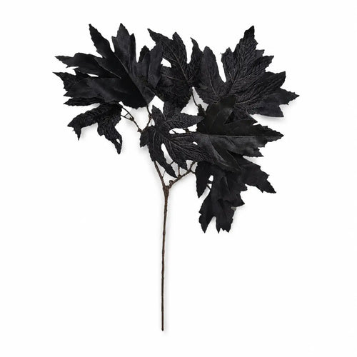 Black artificial maple leaf decor stem for gothic Halloween party table decoration or floral arrangement