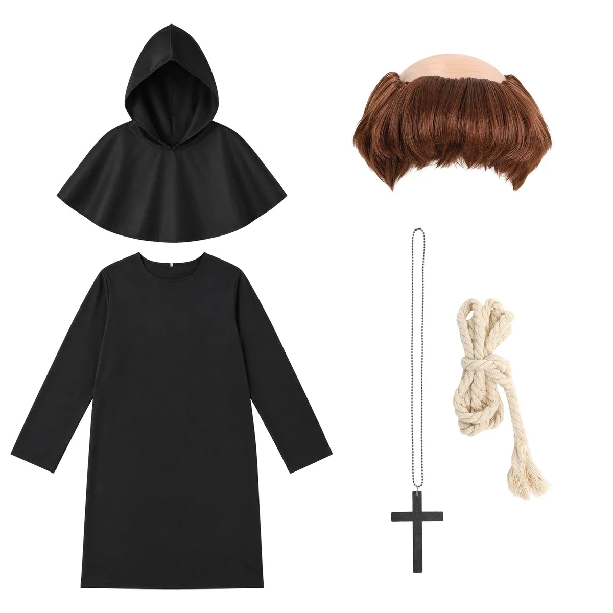 Adult black monk costume in black, male multiple angles