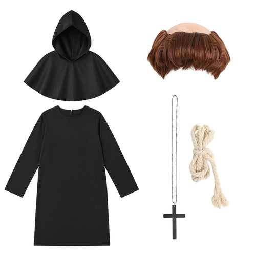 Adult black monk costume in black, male multiple angles