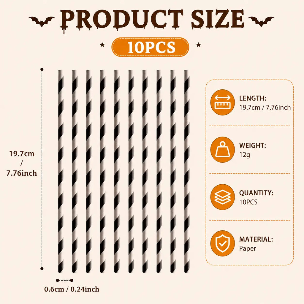 Black and white striped paper straws for halloween party drinks and disposable table decoration