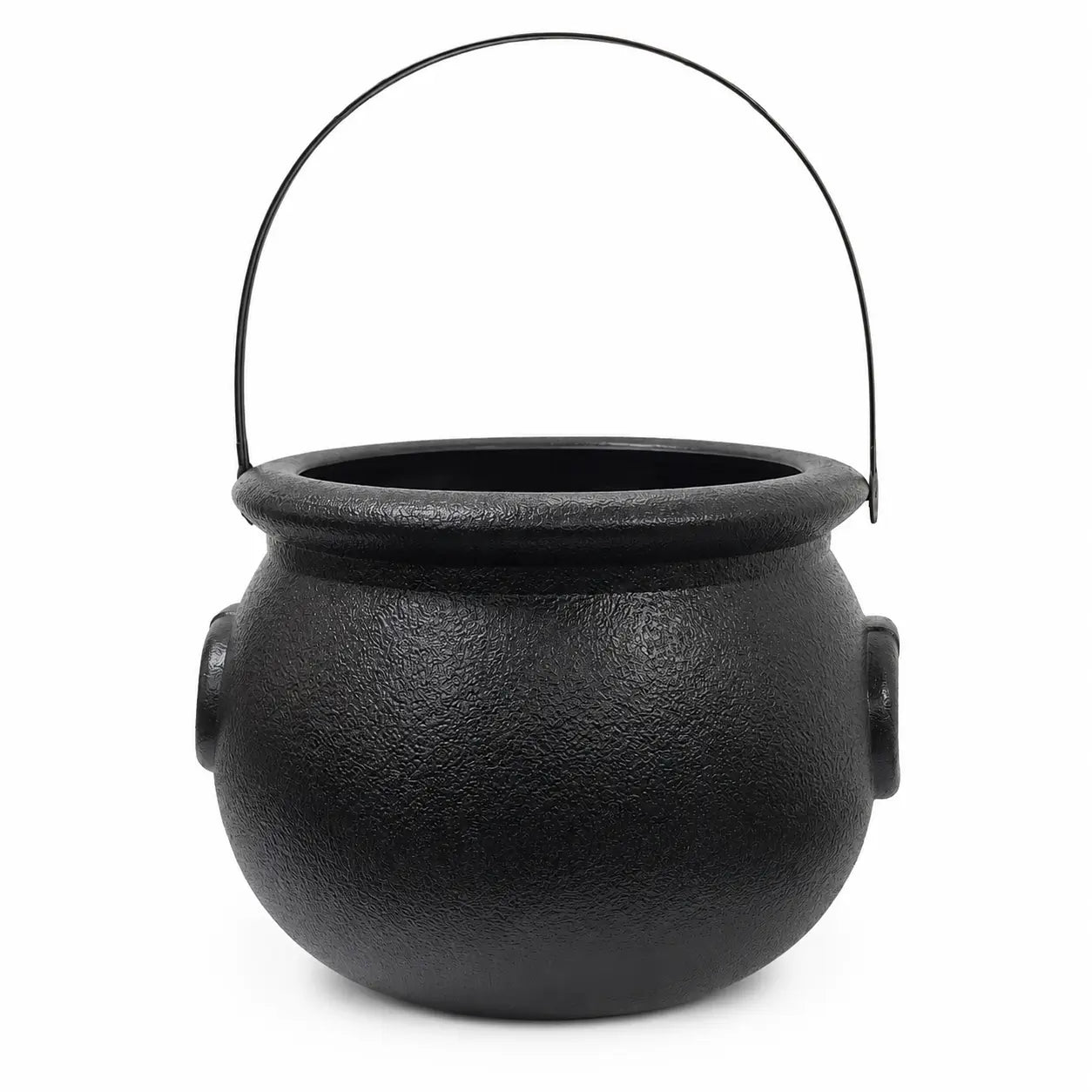 Black witch cauldron bucket with handle for Halloween candy, party favors, table decorations, and themed party displays.