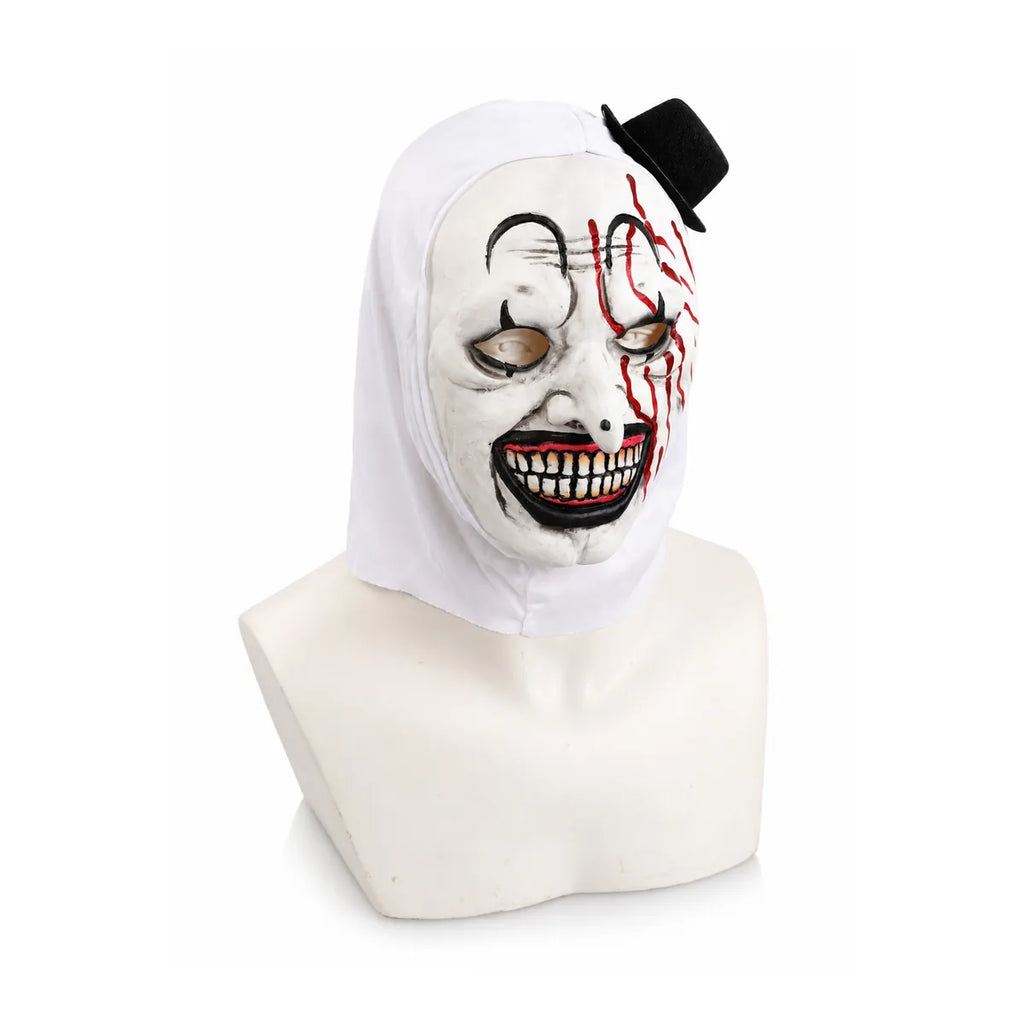Three-quarter view shows the bloody face detail and mini hat.