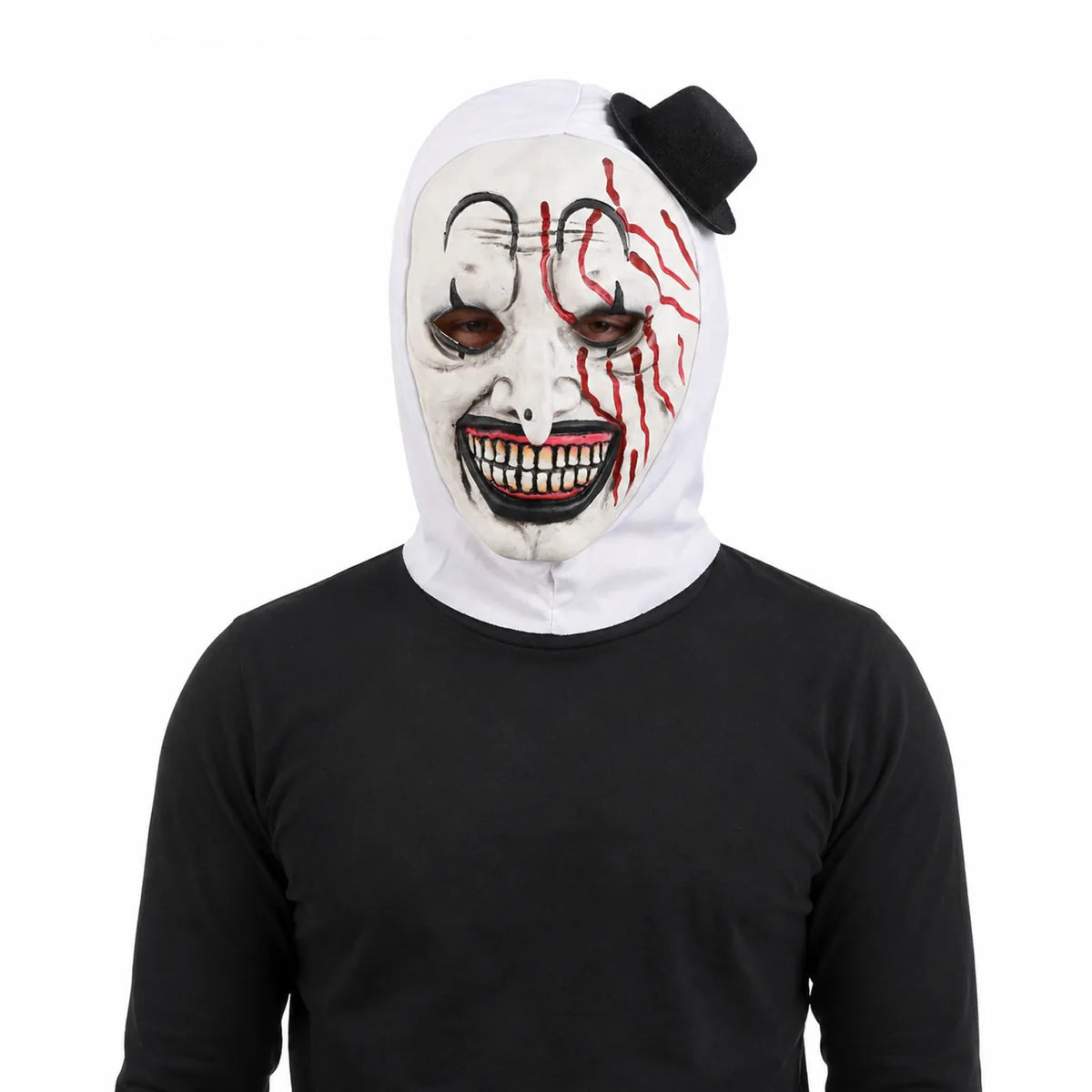 Styled view of the bloody grinning clown mask, showing how the item appears in use.