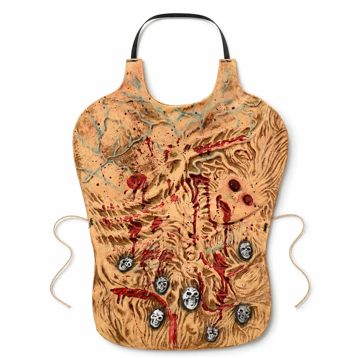 Bloody skeleton horror apron shown from the front with textured body and skull details.