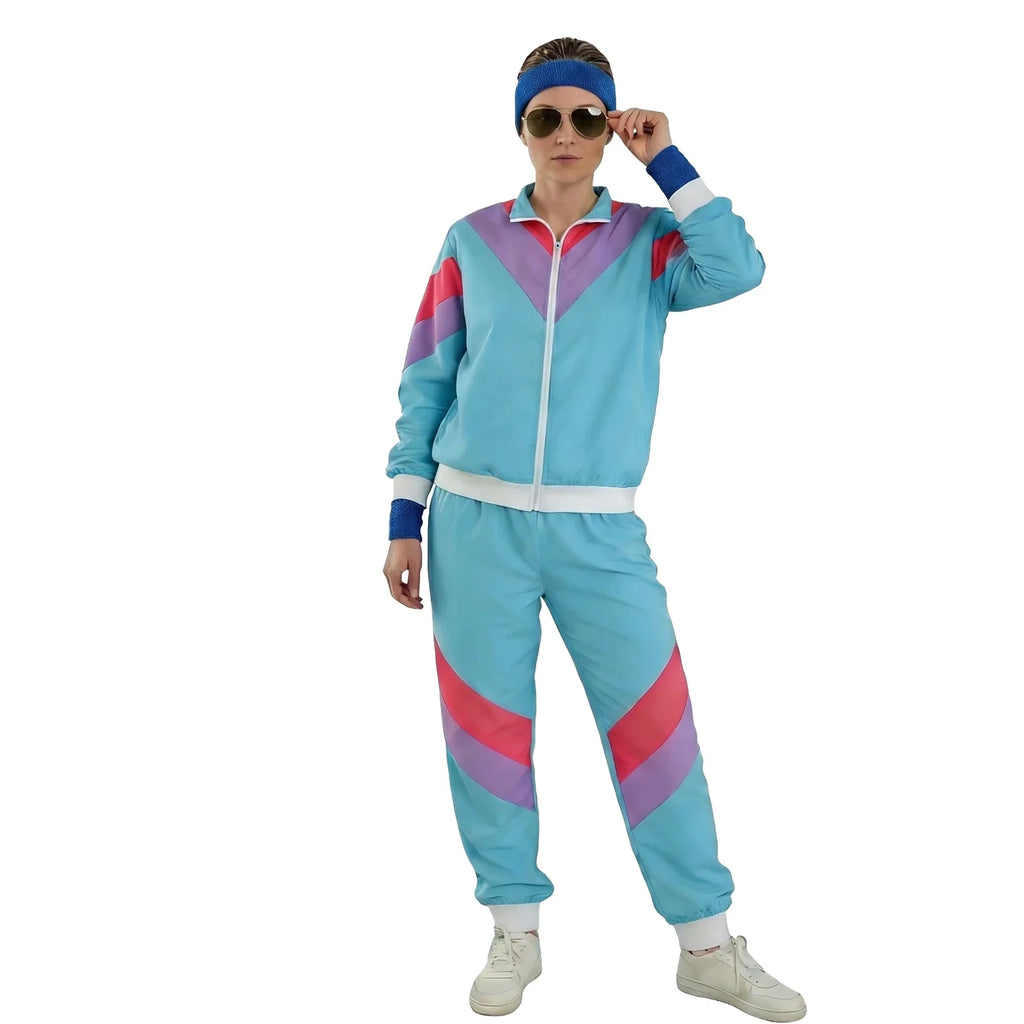 Front worn view showing the zip jacket and matching pants in the Blue Accessory Set.