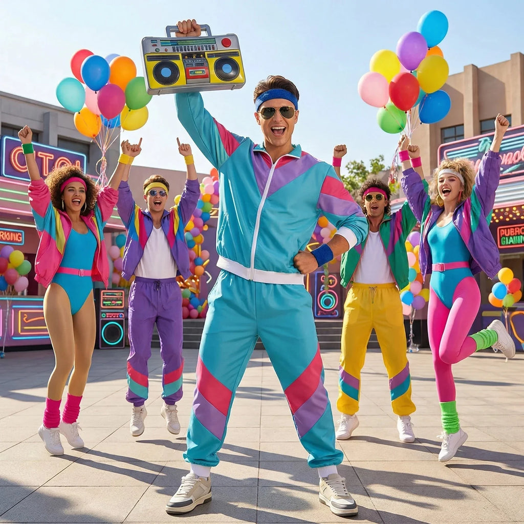 Group party scene featuring the Blue Accessory Set with coordinated retro accessories.