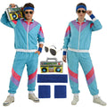 Adult wearing the Blue Accessory Set 80s retro tracksuit costume in a full-length front view.