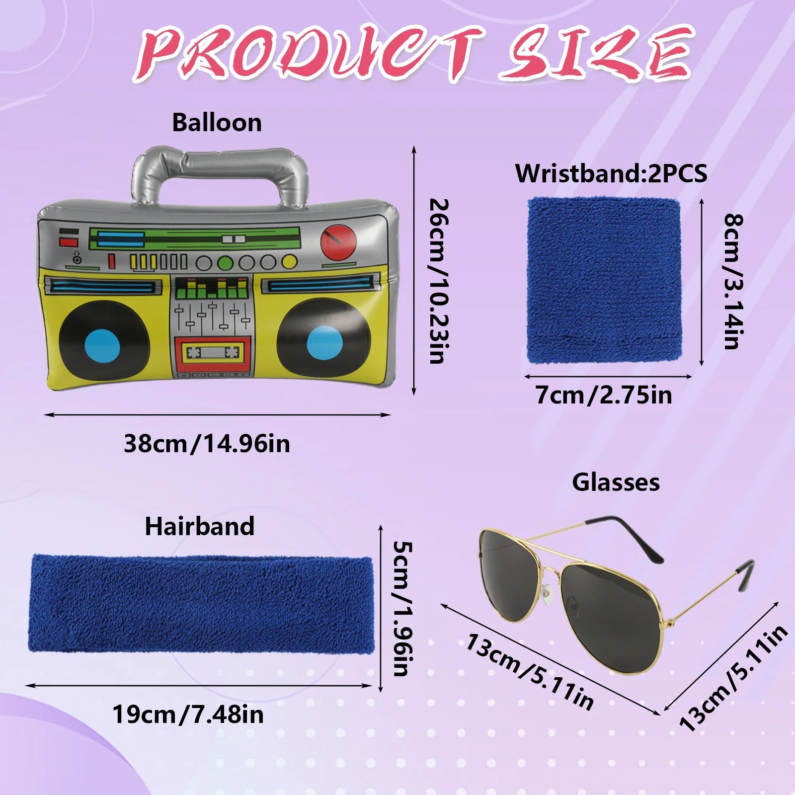 Included costume accessories and their measurements for the Blue Accessory Set.