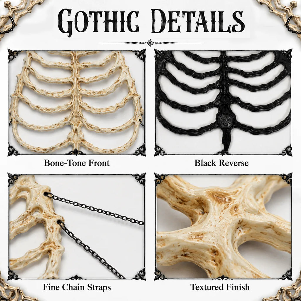 Close-up details of the bone skeleton chest armor, showing visible texture, color, and construction.