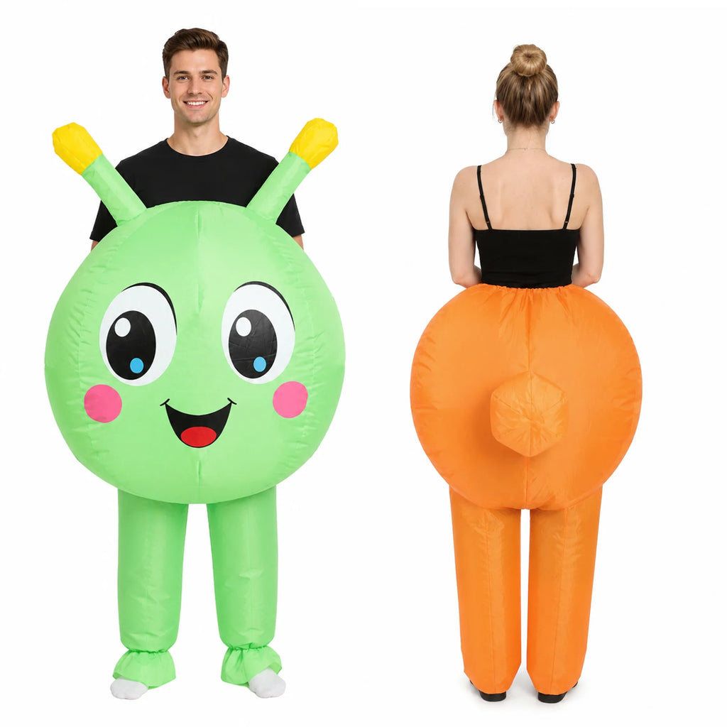 Front and back views of the green head and orange tail costume sections