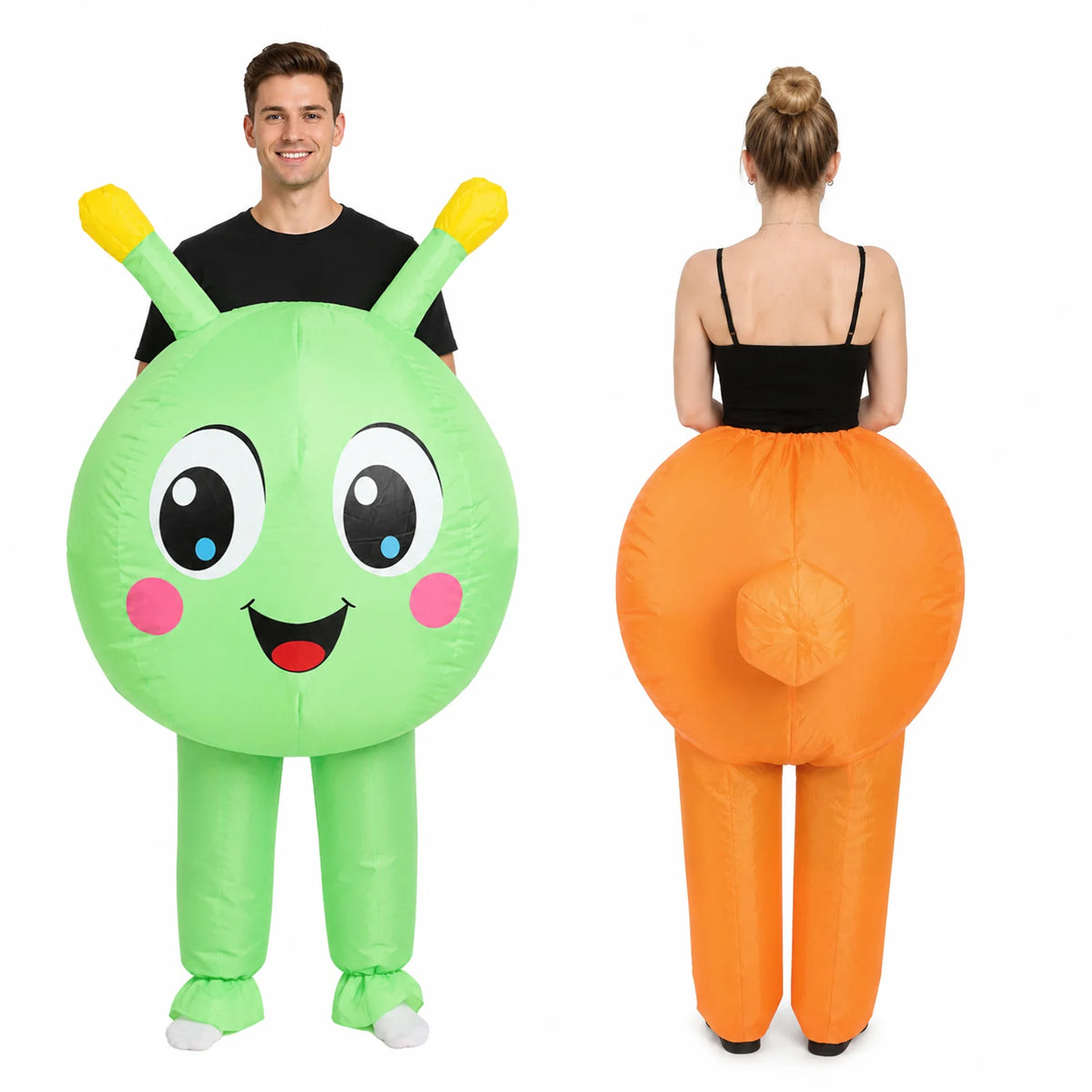 Front and back views of the green head and orange tail costume sections