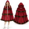 A model and a front display show the red hooded Christmas cloak.