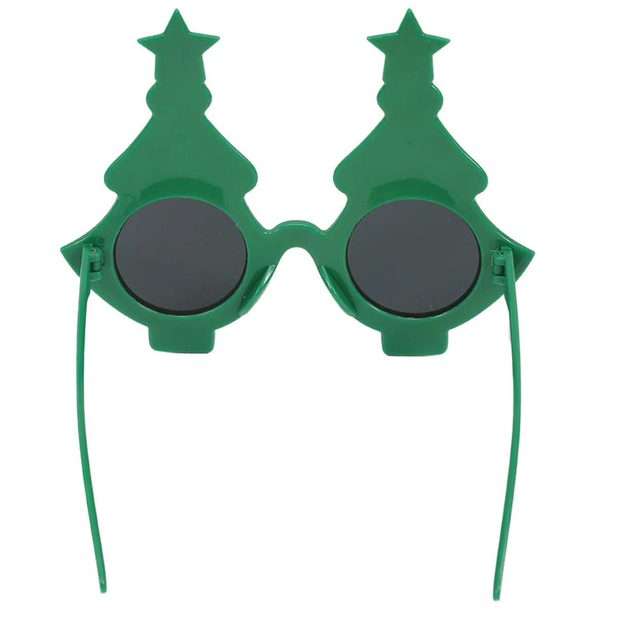 Rear view shows dark lenses and hinged arms on the tree glasses.