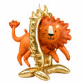 circus lion foil mylar balloon decoration, standing lion balloon with gold base, kids birthday party circus theme supplies