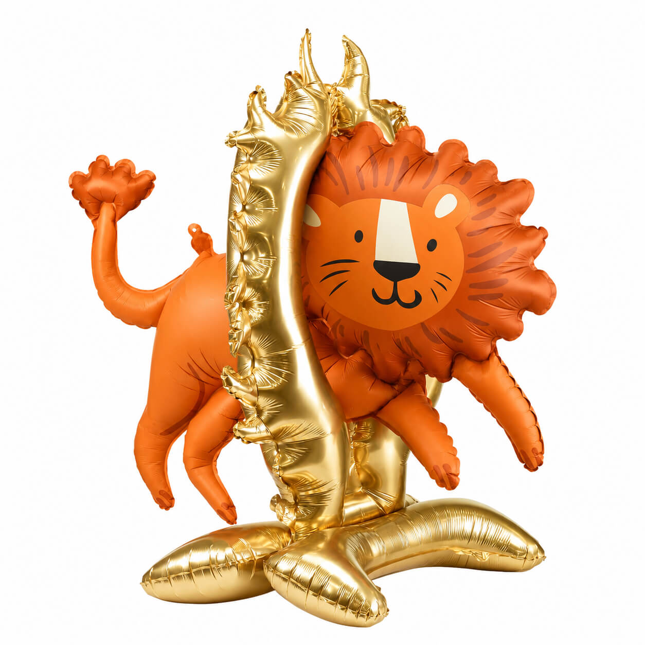 circus lion foil mylar balloon decoration, standing lion balloon with gold base, kids birthday party circus theme supplies