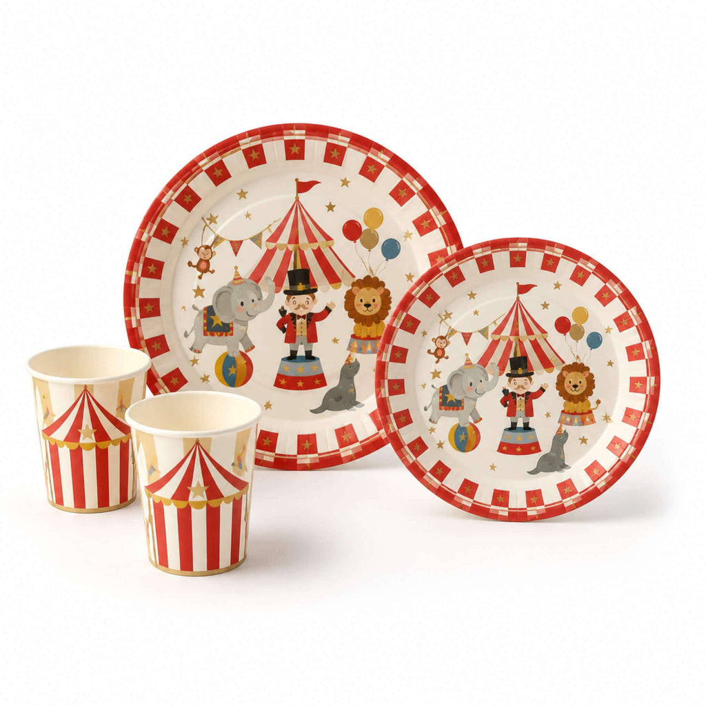 circus party paper plates and cups set for kids birthday tableware