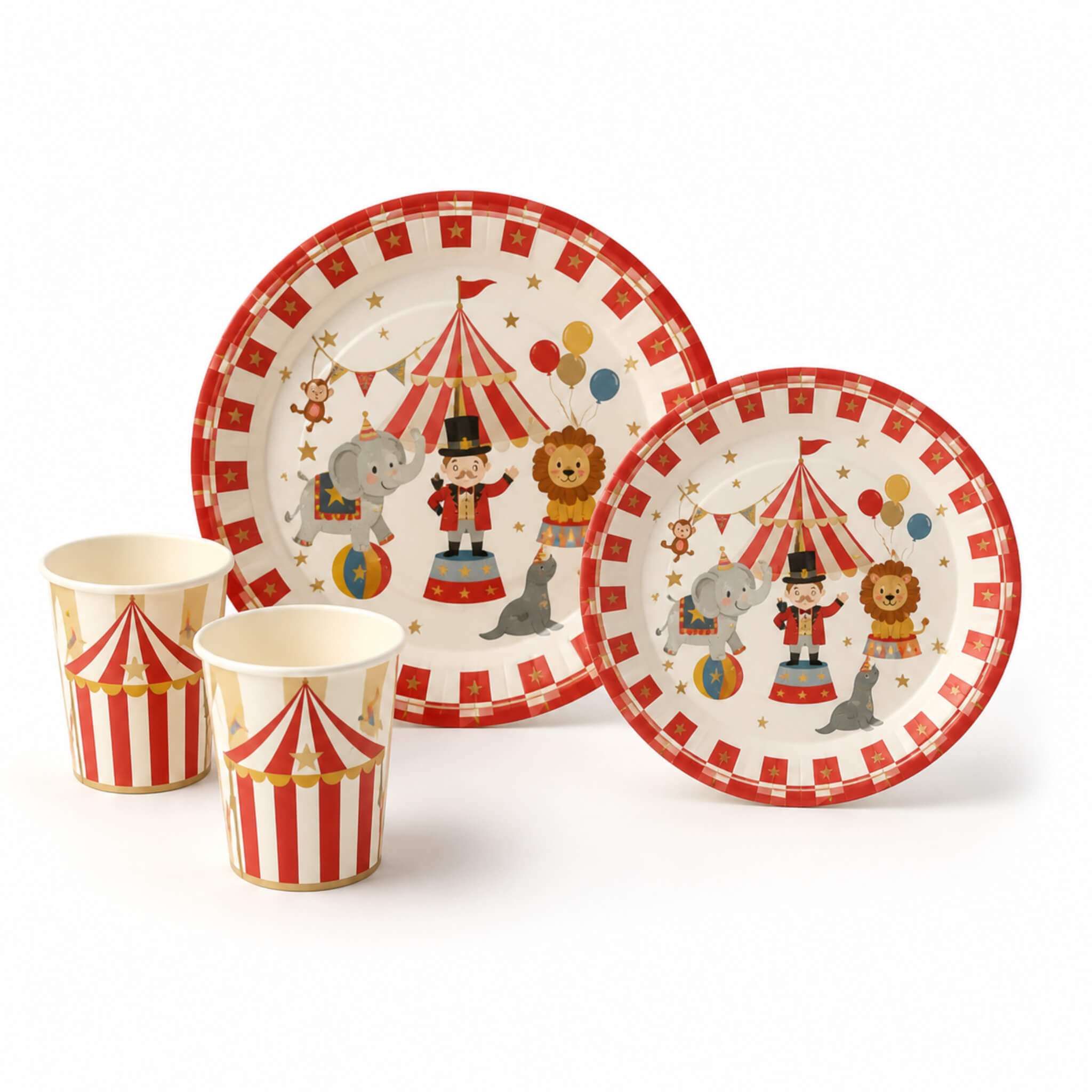 circus party paper plates and cups set for kids birthday tableware