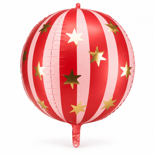 red striped circus foil balloon with gold stars, kids birthday party decoration balloon