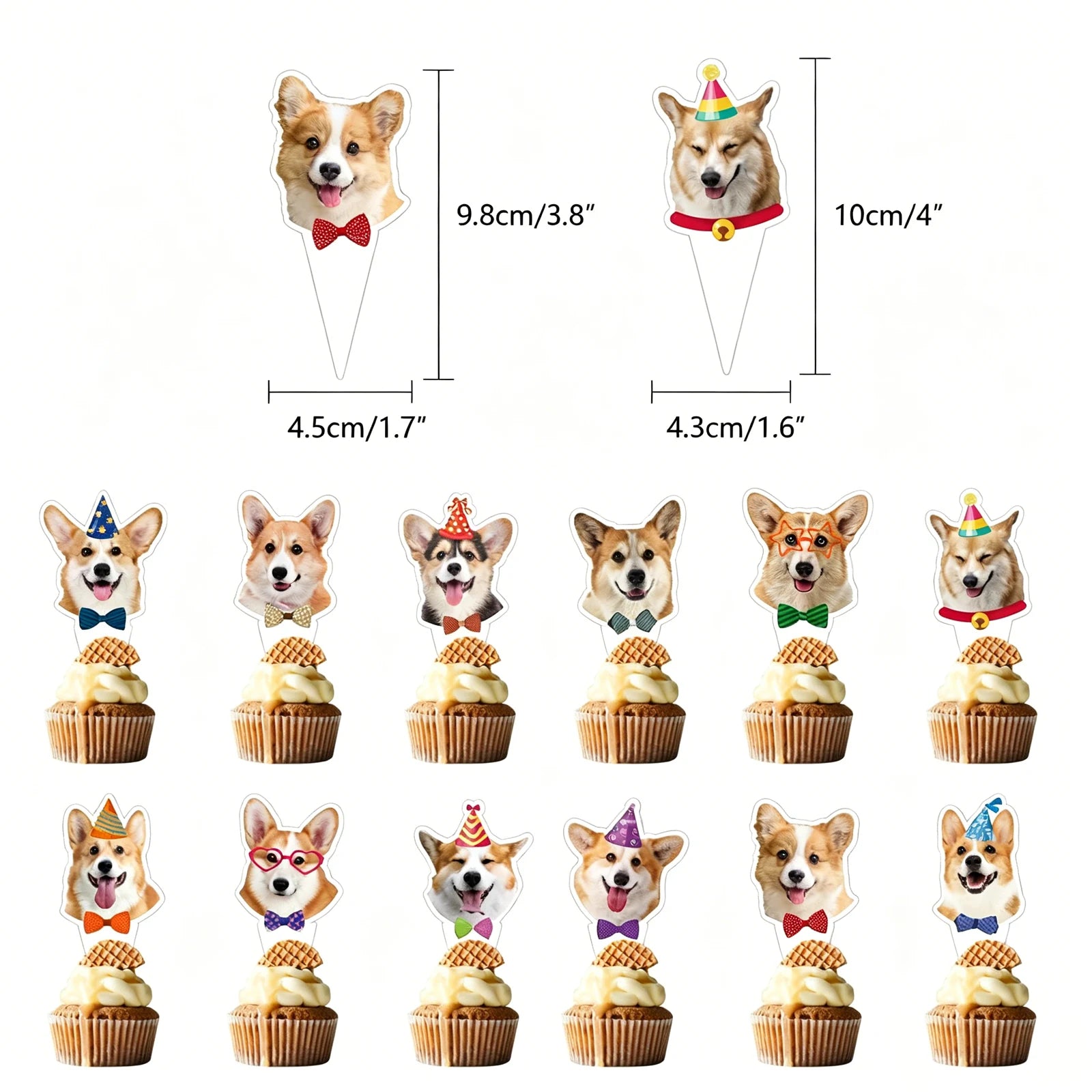  Corgi dog cupcake toppers for pet birthday cakes, about 10 cm / 4 in tall.