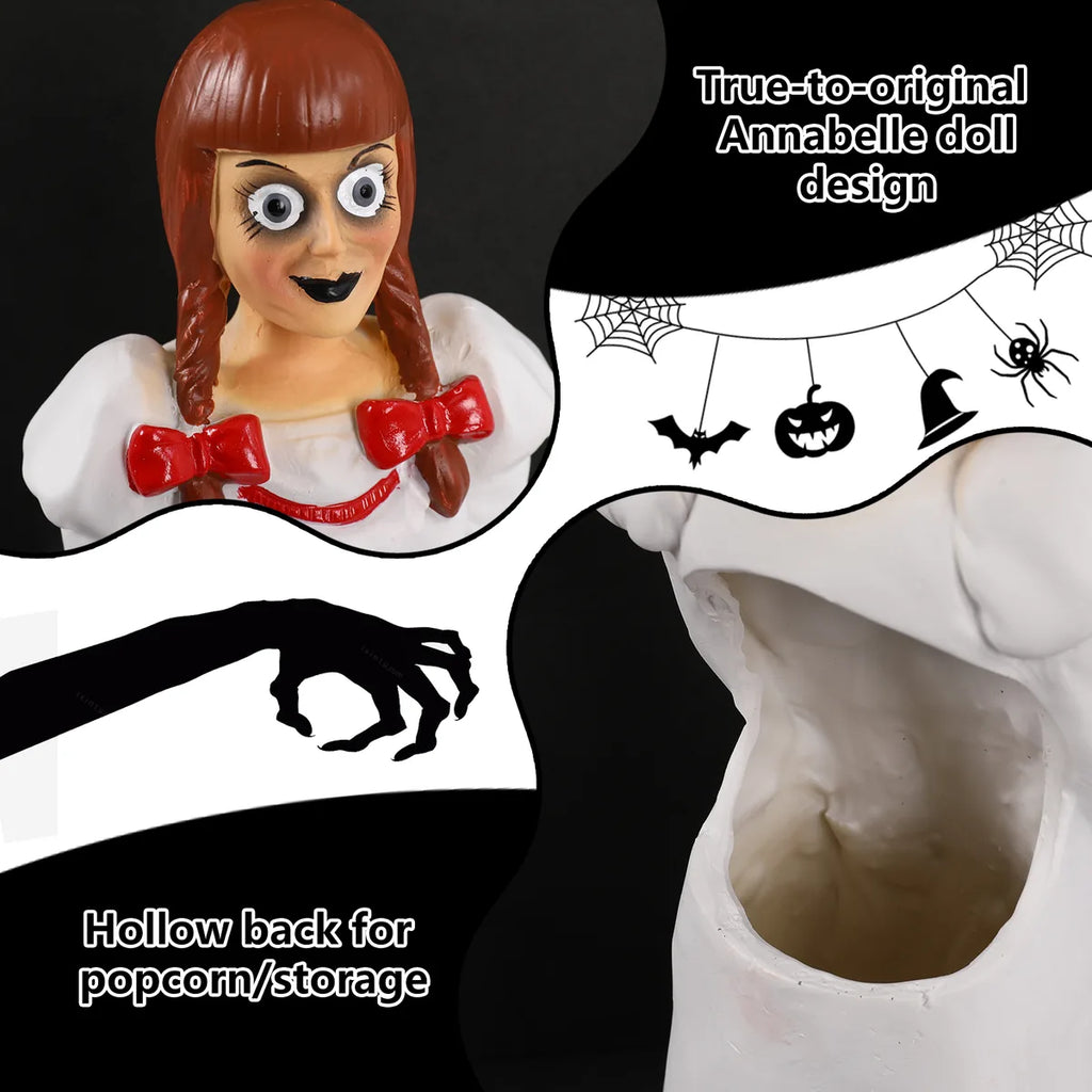 Detail graphic highlights the doll face and hollow rear container opening.