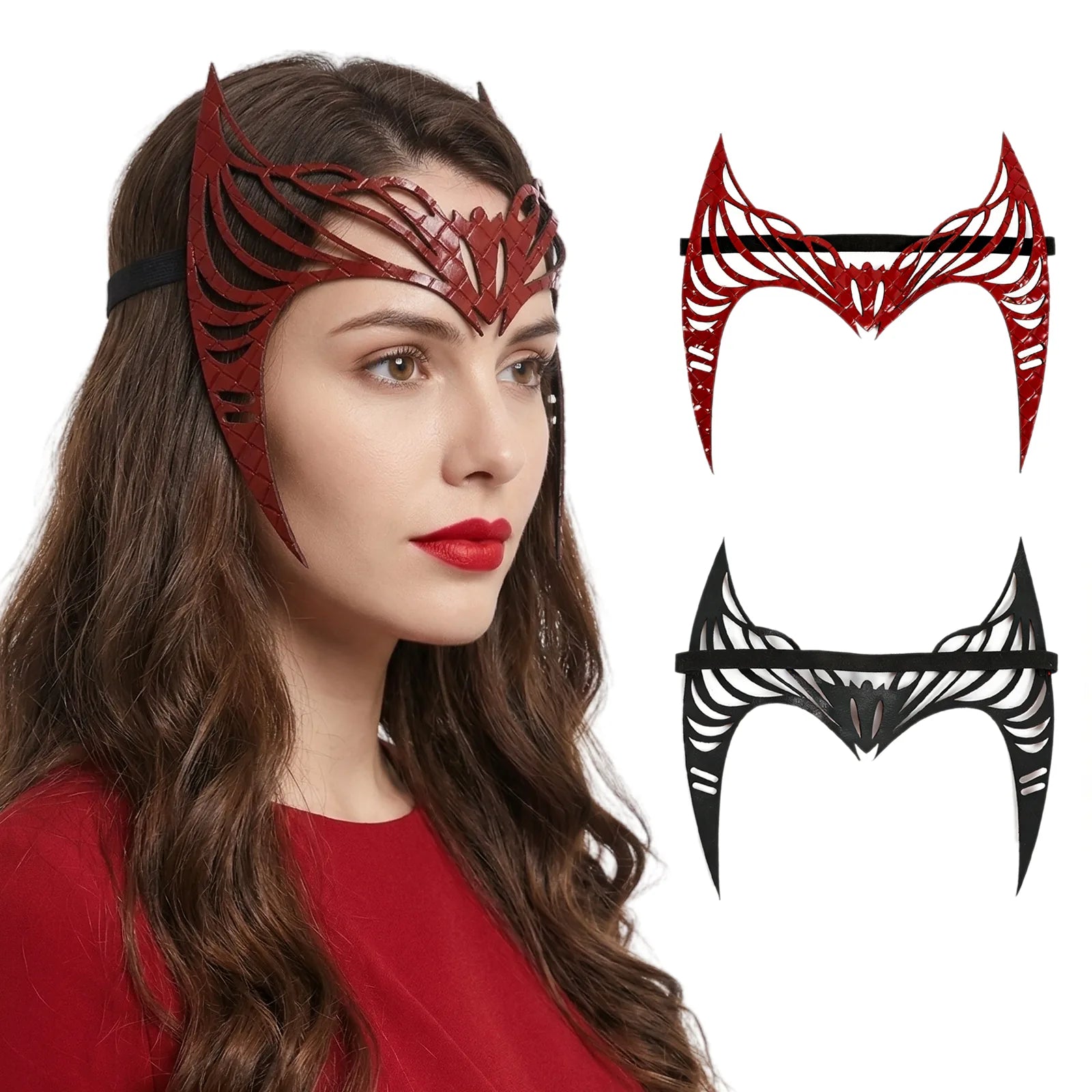 Back view of the crimson witch crown headpiece, showing the rear shape and visible construction.