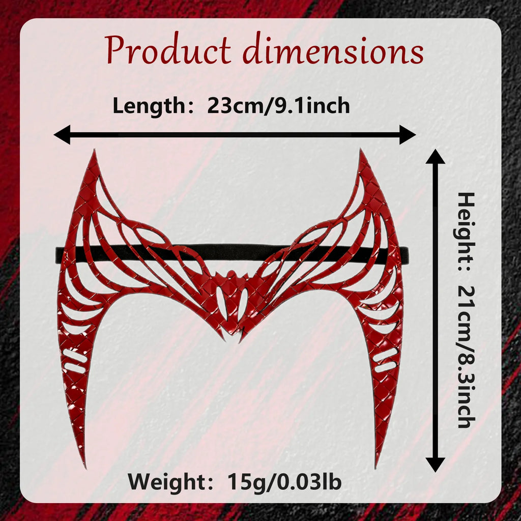 Dimension chart for the crimson witch crown headpiece, showing the listed product measurements and scale.