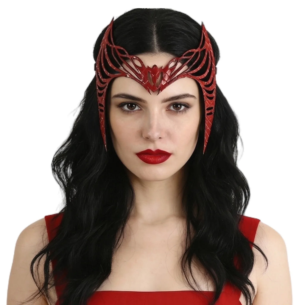 Styled view of the crimson witch crown headpiece, showing how the item appears in use.
