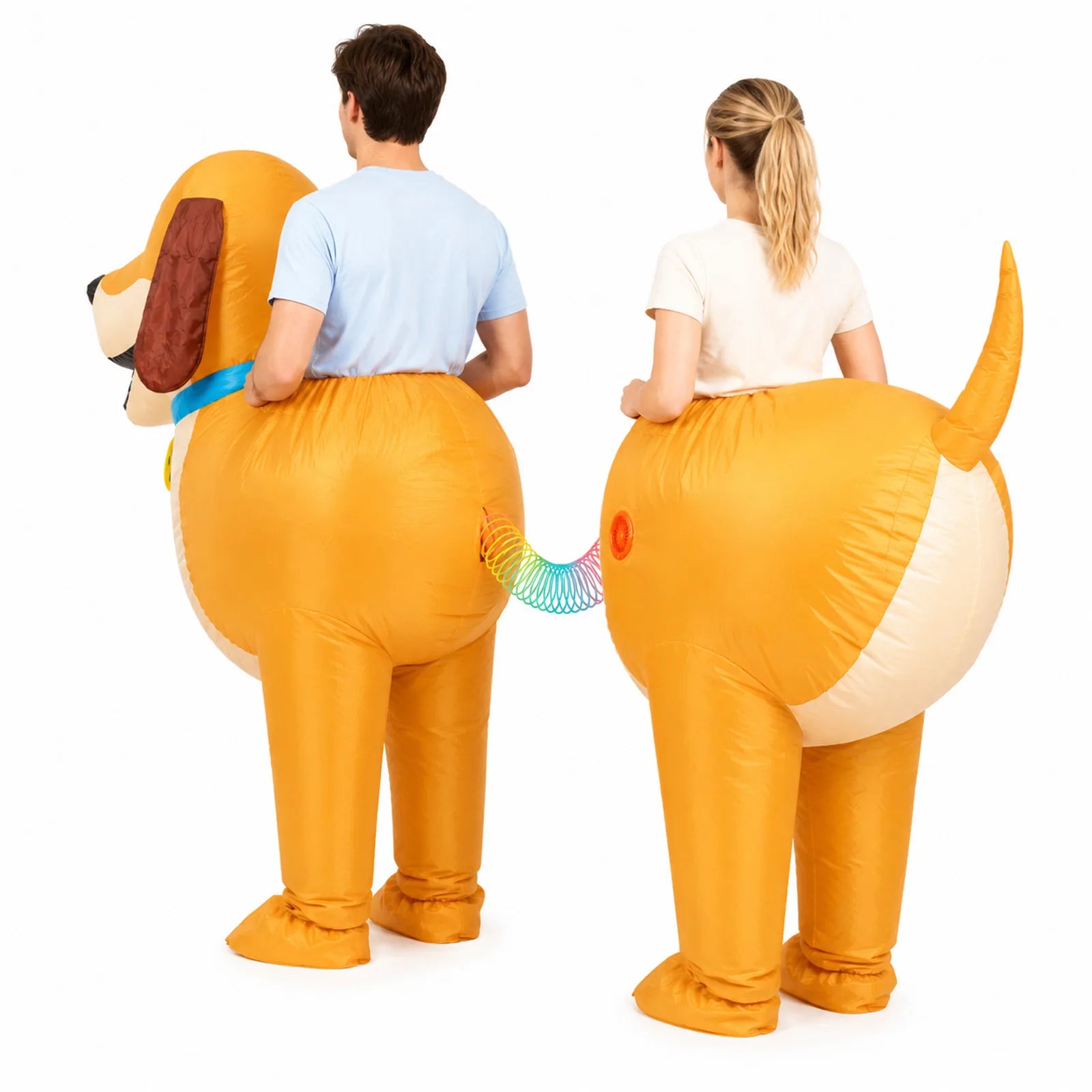 Rear view shows the dachshund tail, waist openings and air-fan fitting on the back section.