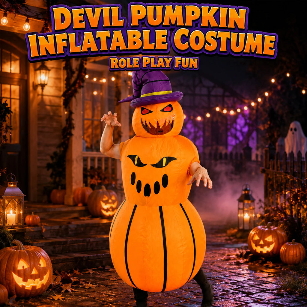 Costume diagram shows the adult size, inflatable suit, fan and battery box