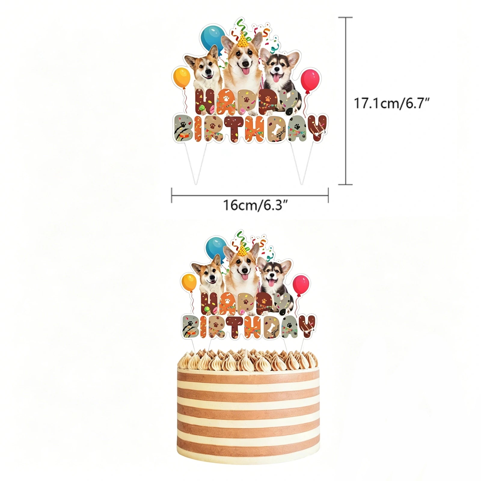 Dog happy birthday cake topper for pet birthday cakes.