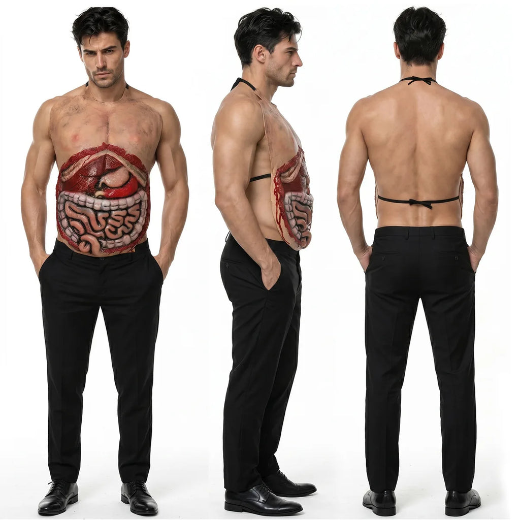 Back view of the exposed organ belly costume prop style c, showing the rear shape and visible construction.