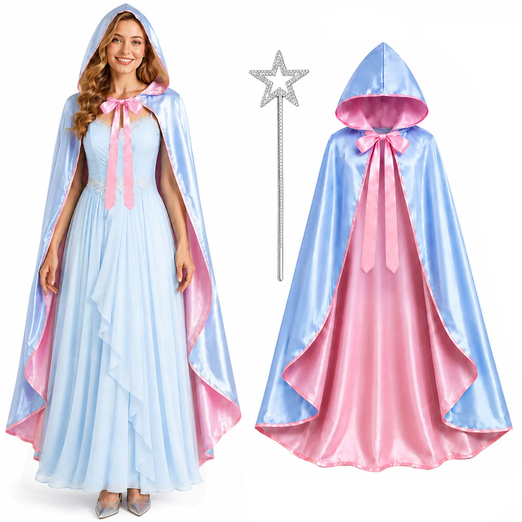 Women’s blue-and-pink fairy godmother cape set with matching silver-tone wand