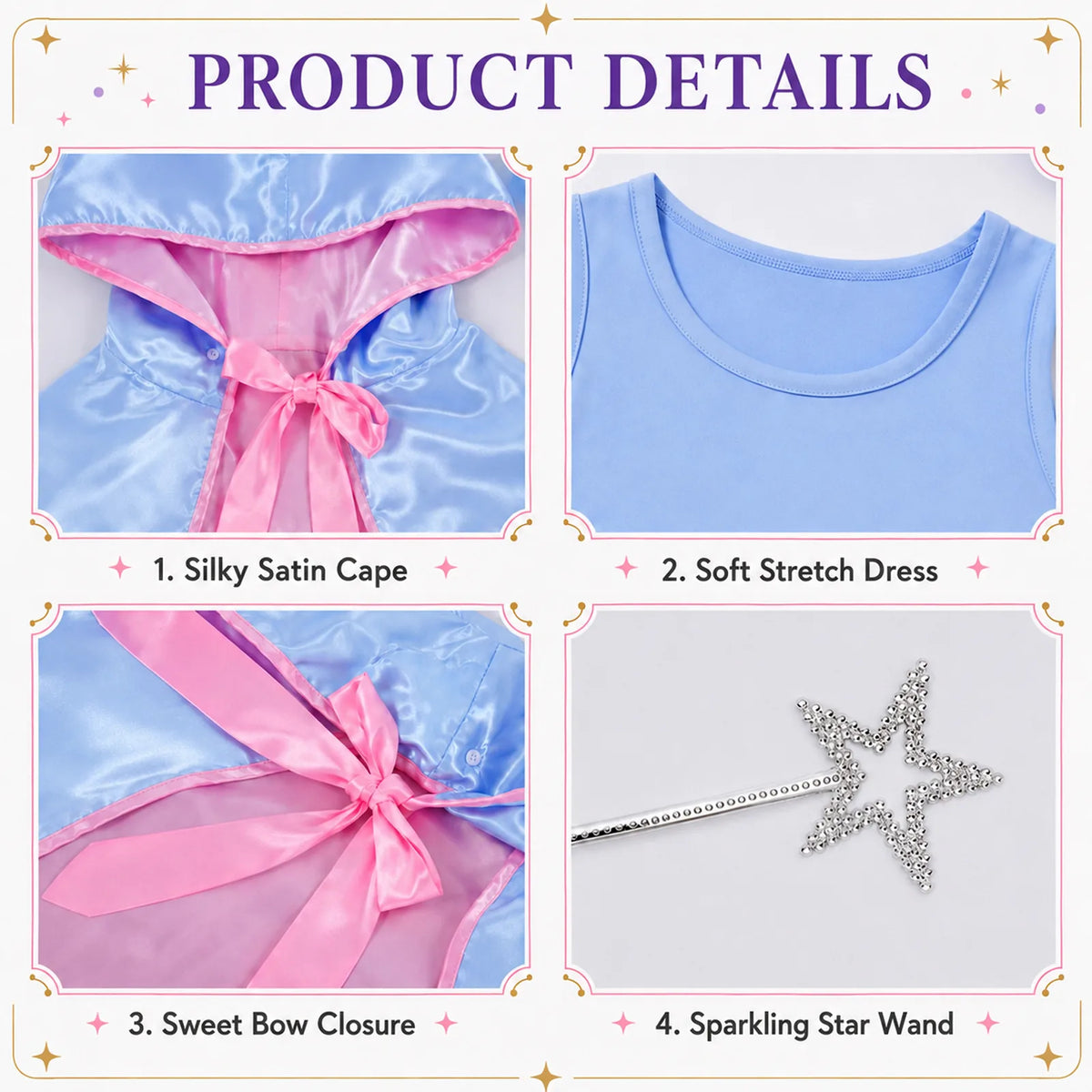 Fairy godmother costume set pieces including dress, cape and wand