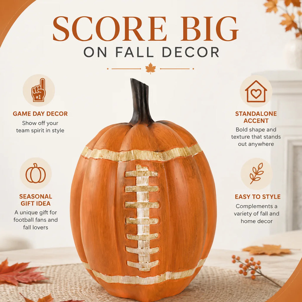 Feature graphic presents the football pumpkin as game-day and fall decor.