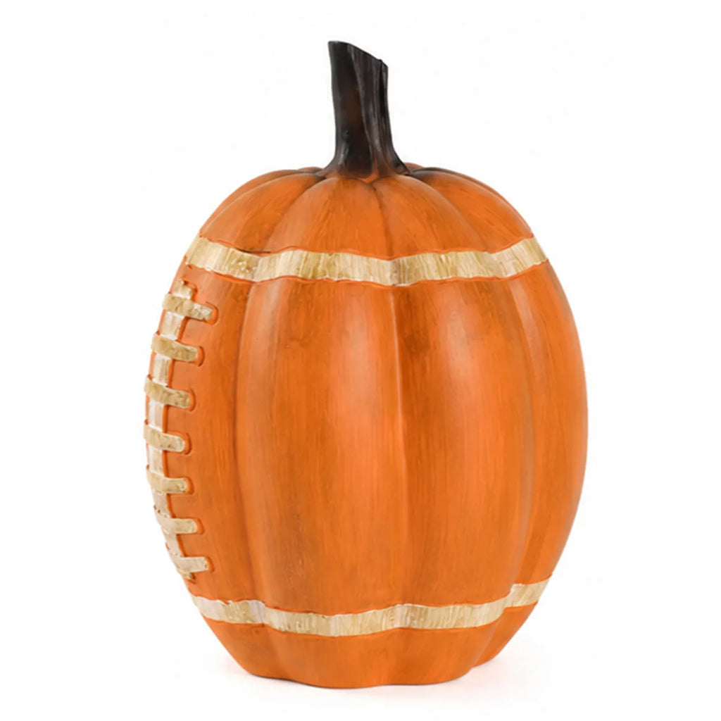 Side view shows the orange pumpkin profile and painted stripe.