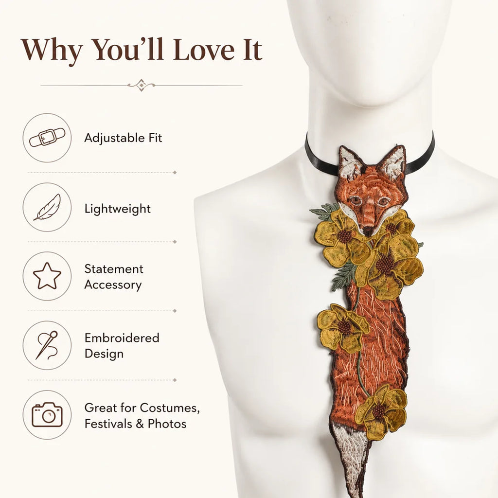 Feature graphic for the fox floral embroidered necktie, highlighting visible design details and intended use.