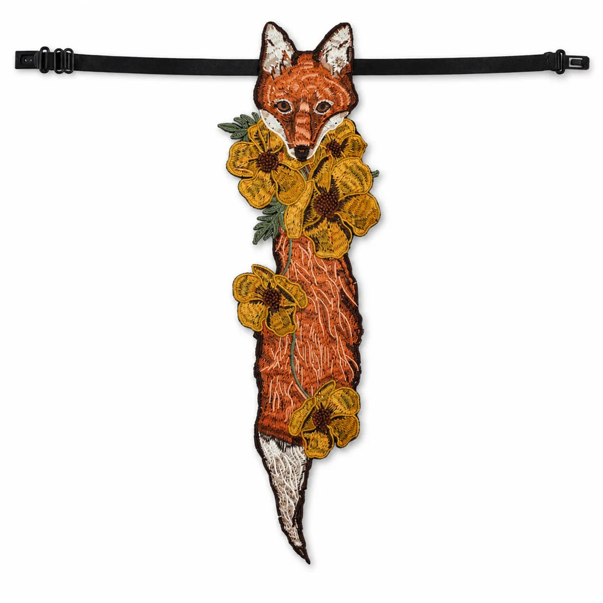 Styled view of the fox floral embroidered necktie, showing how the item appears in use.
