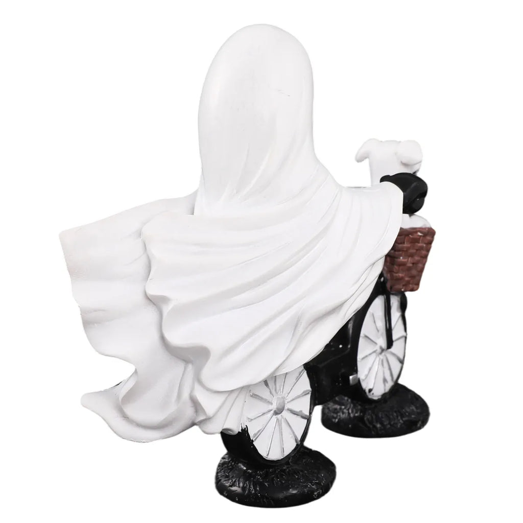 Back view shows the ghost cape flowing behind the bicycle figurine.