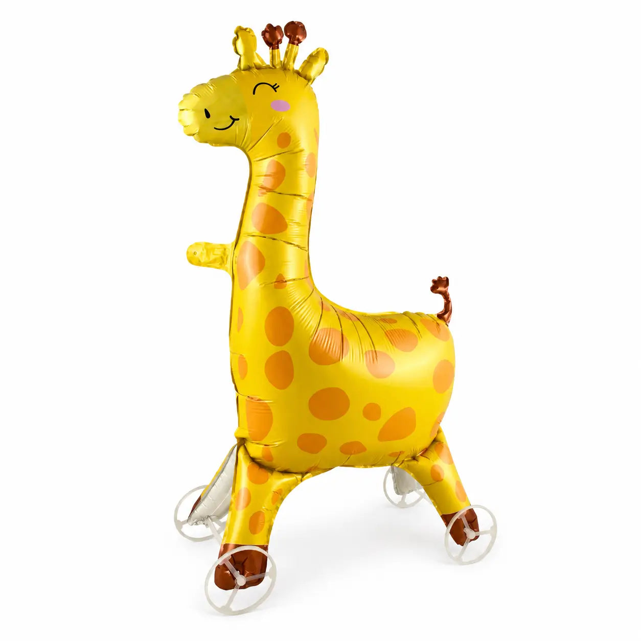Yellow giraffe walking balloon toy on white background
