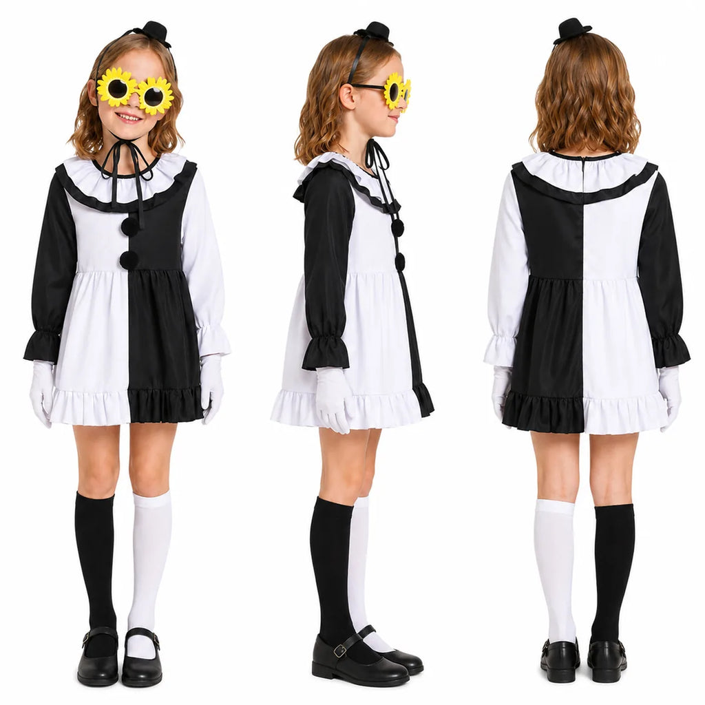 Girls two-tone clown dress Halloween full-body pose