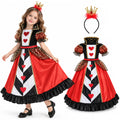 Girls' red, black and white Queen of Hearts costume dress with matching crown headband