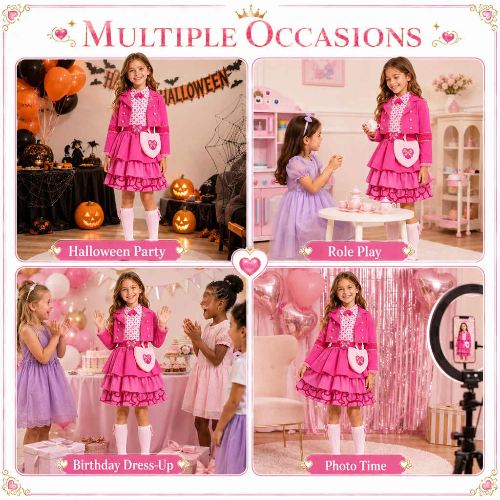 Girls pink princess costume styled for a Halloween party, role play, birthdays and photos.