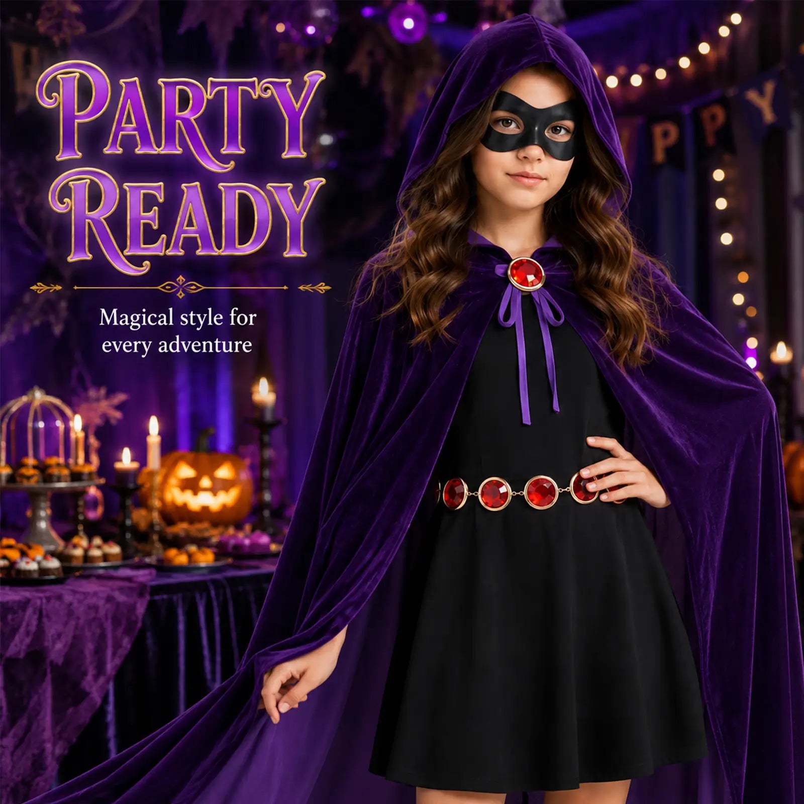 Girls purple cloak Halloween party costume for magical dress up and trick or treat