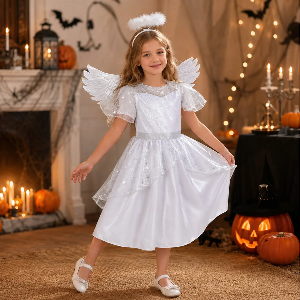 Kids white angel costume for Halloween dress up