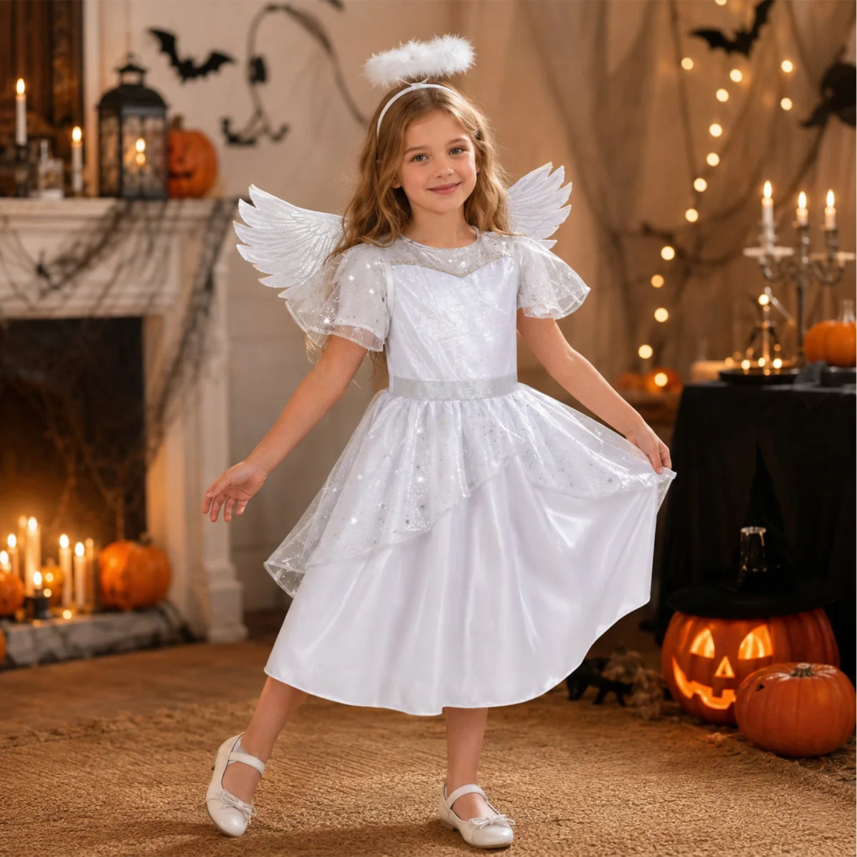 Kids white angel costume for Halloween dress up