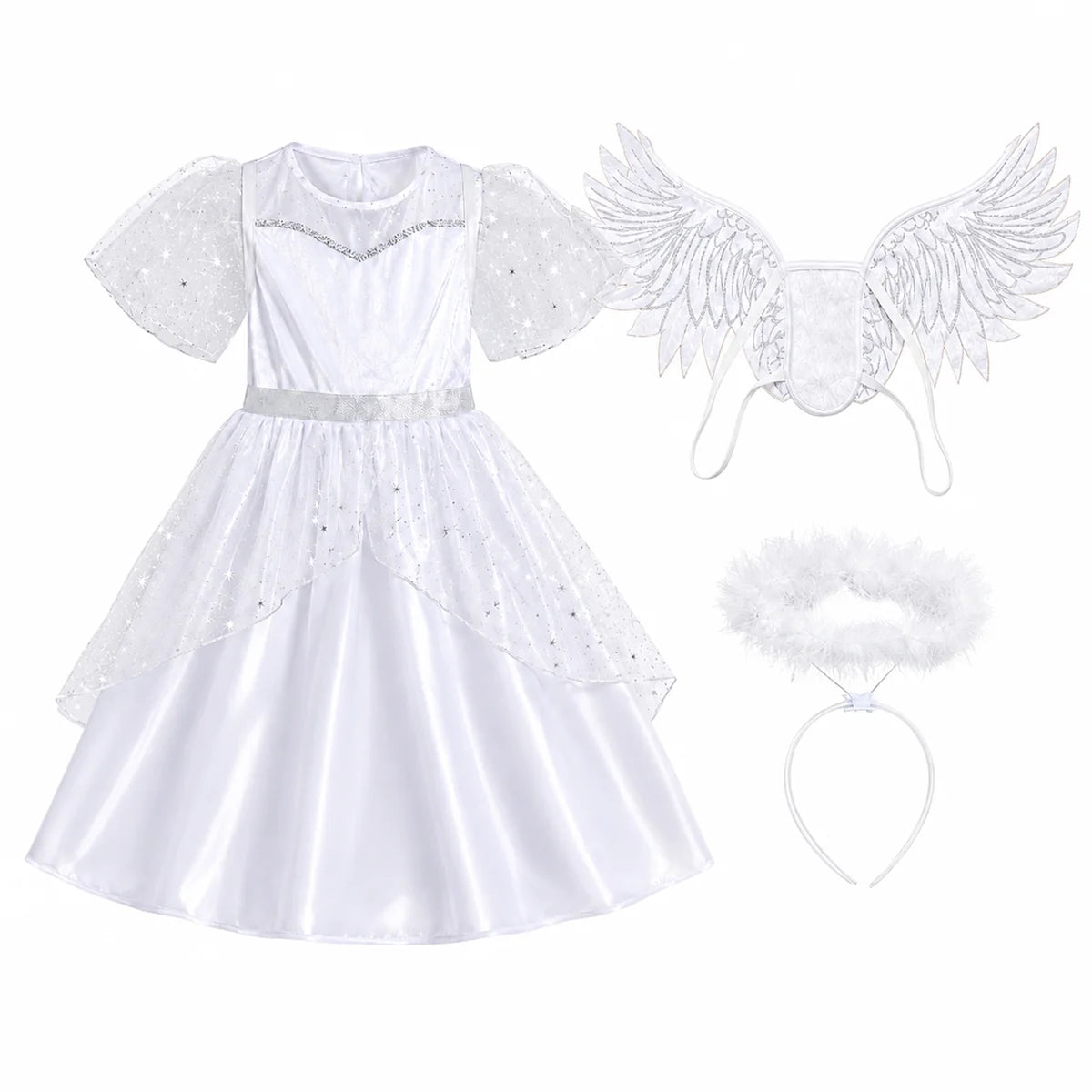 Girls angel costume front and side views