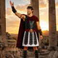 Man wearing a Roman gladiator costume in a dramatic arena scene